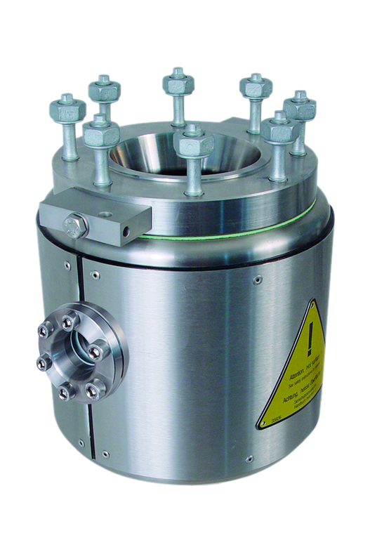 Metal pressure vessel with electrical heating and water cooling and sight glass