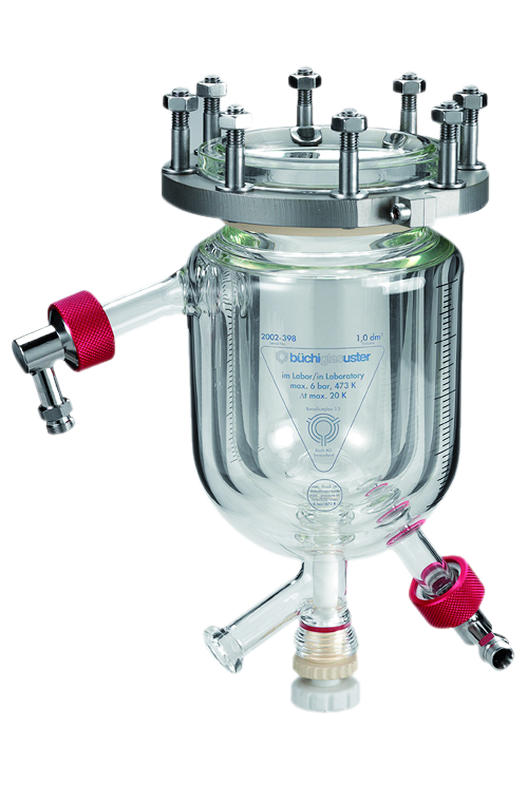 pressure glass vessel with heating jacket and vacuum insulation
